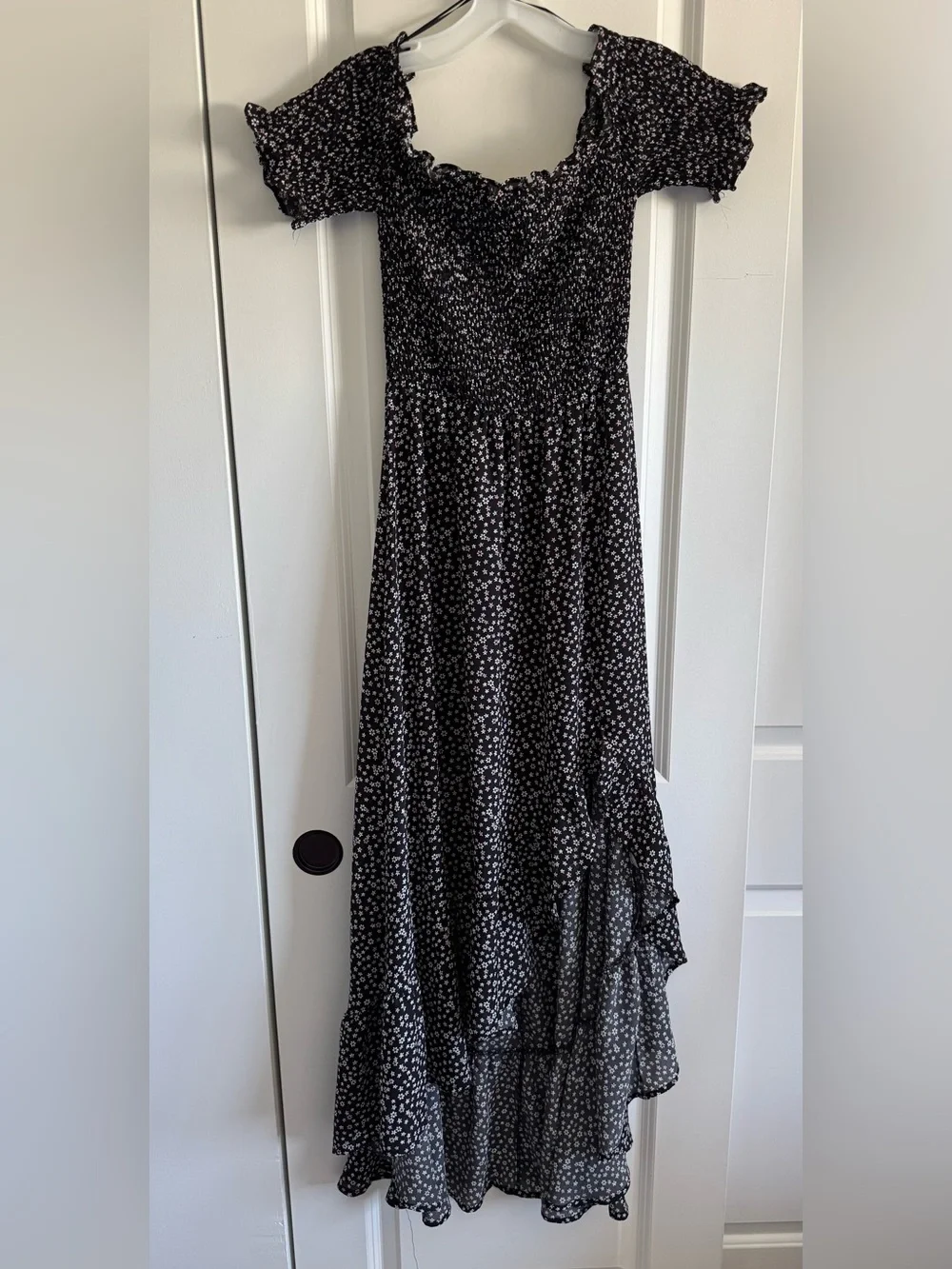 Blue Rain Black Floral Off-Shoulder Maxi Dress with Side Slit - Picture 3 of 10